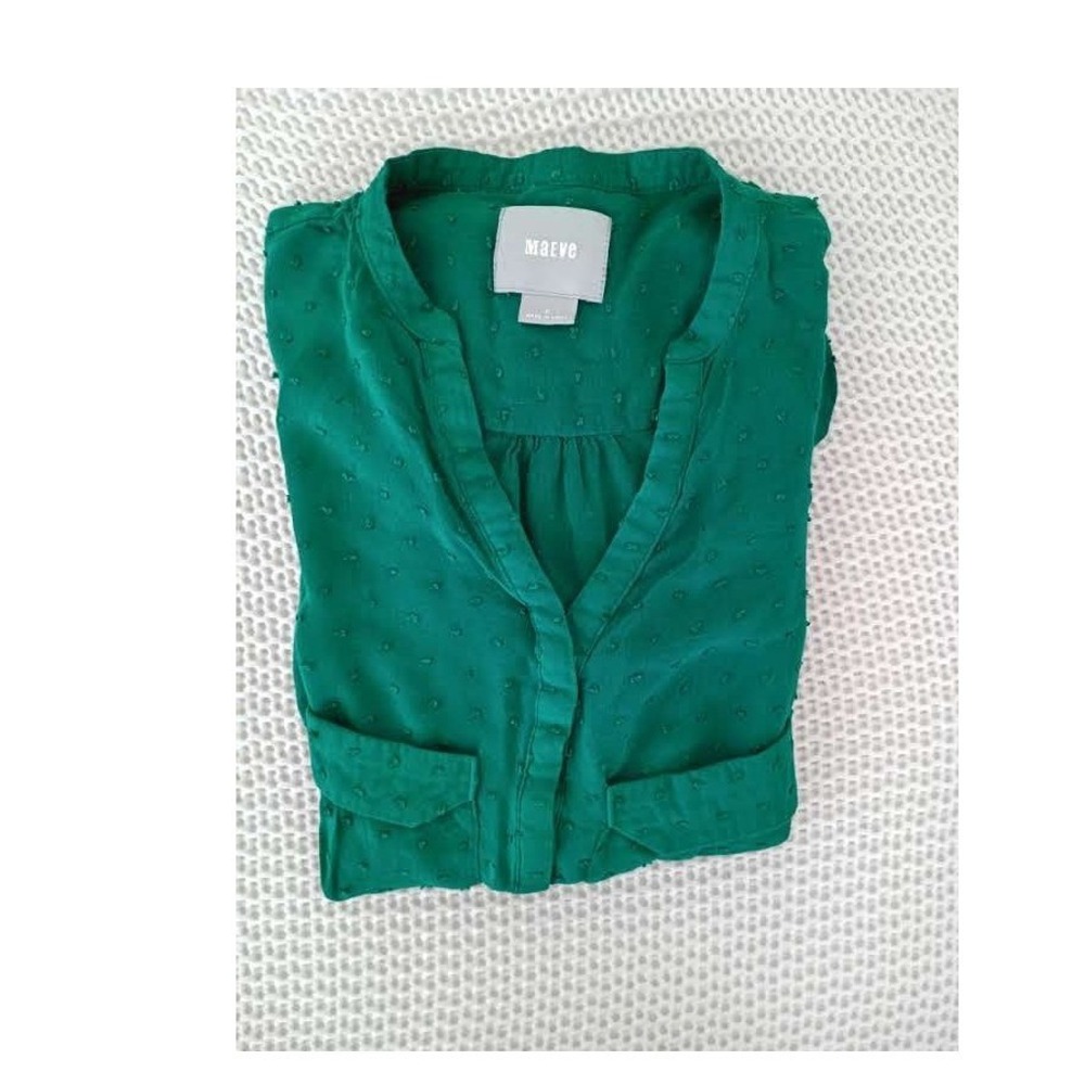 Maeve Anthropologie Green Swiss Dot Split Neck Blouse Size S - Picture 9 of 10